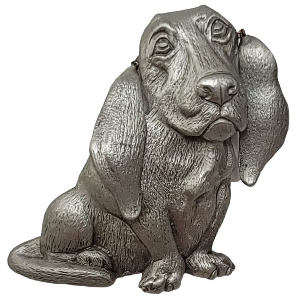 Jj Jonette Jewelry Silver Pewter Articulated Floppy Ears Basset Hound Dog Brooch